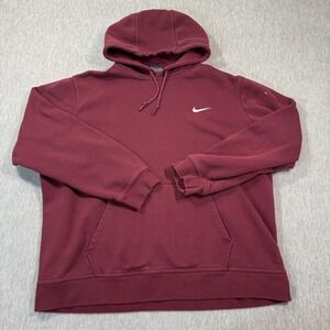 Nike Hoodie Men 2XL Maroon Pullover Swoosh Logo Fleece Sweatshirt Long Sleeve